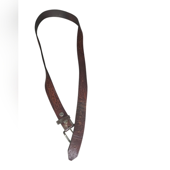 Vintage Western-Style Tooled Leather Belt - Picture 2 of 7